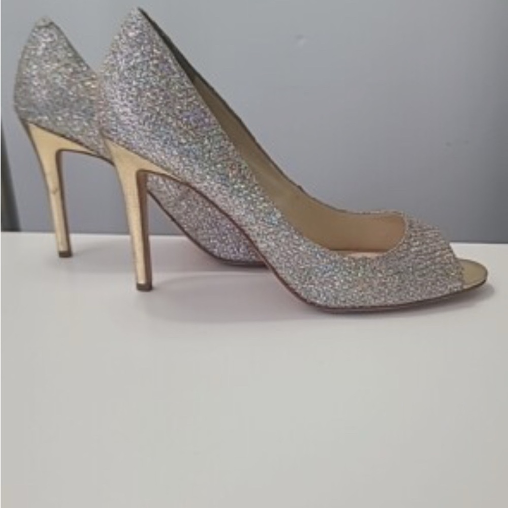 Enzo Angiolini Peep Toe Glitter Sparkle Pumps Silver Gold Size 8.5